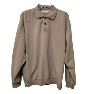 Orvis‎ Mens Tan Textured Polo Sweatshirt Leather Elbow Patches Casual Size L